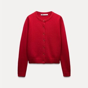 ZARA 100% Wool Plain Knit Cardigan